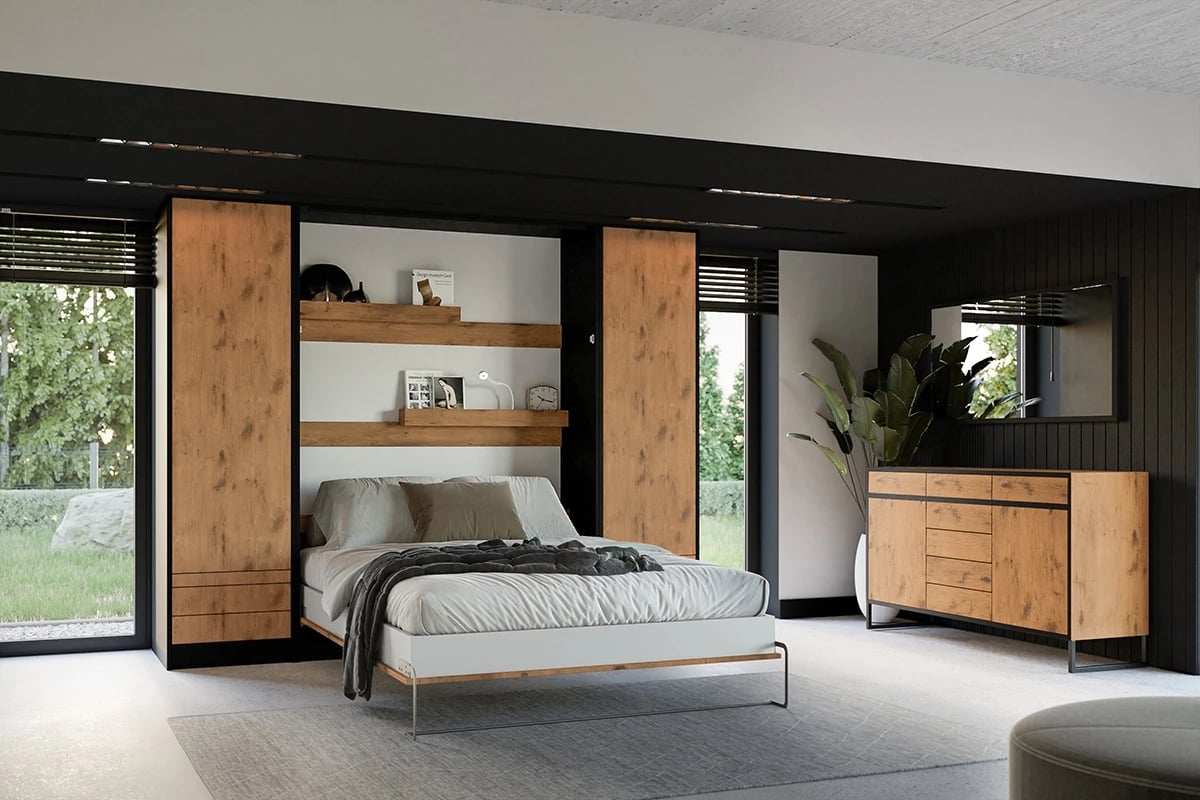Ložnicová sestava Modern - černý mat / dub lancelot Komplet do ložnice loft