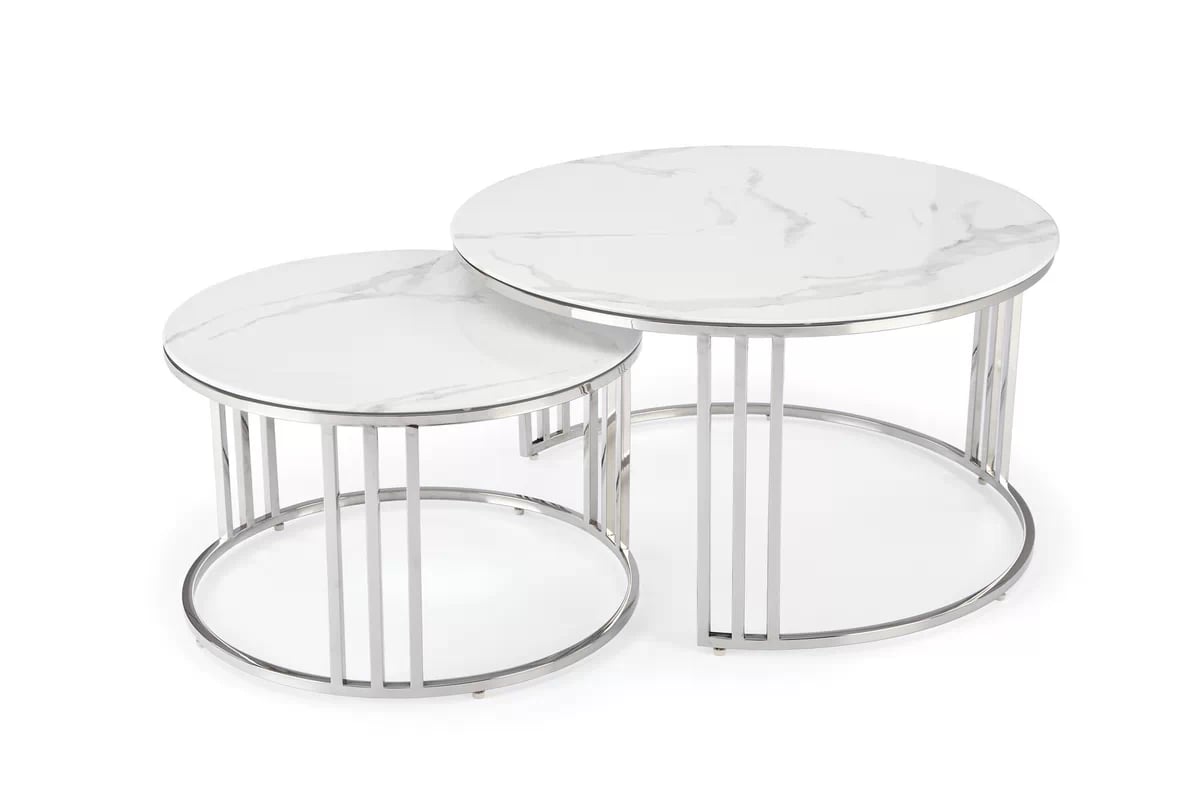 Mercury 2 konferenčních stolků Cureli - stříbrná podnož / bílý mramor Komplet dwoch stolekow kawowych mercury 2 - Stříbrný / Bílý mramor