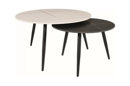 Súprava konferenčných stolíkov Kora B - biela / čierna / mramor / čierny mat