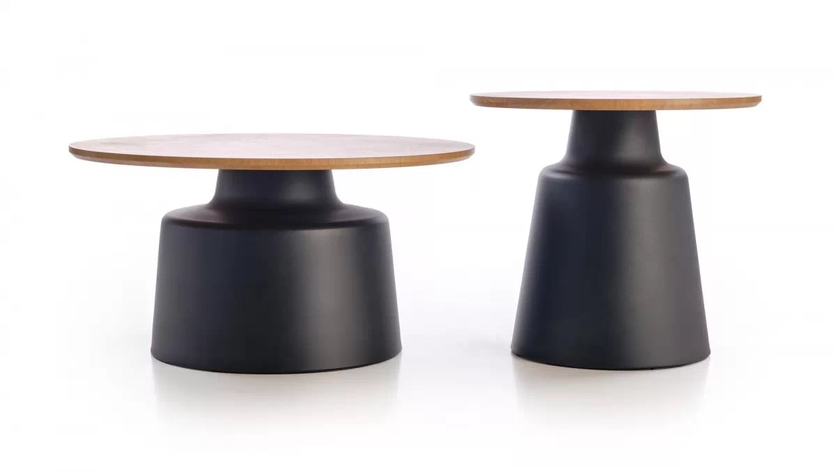 Sada konferenčních stolků Malomi - přírodní / černá Komplet law Malomi pro obývacího pokoje - přírodní / černá