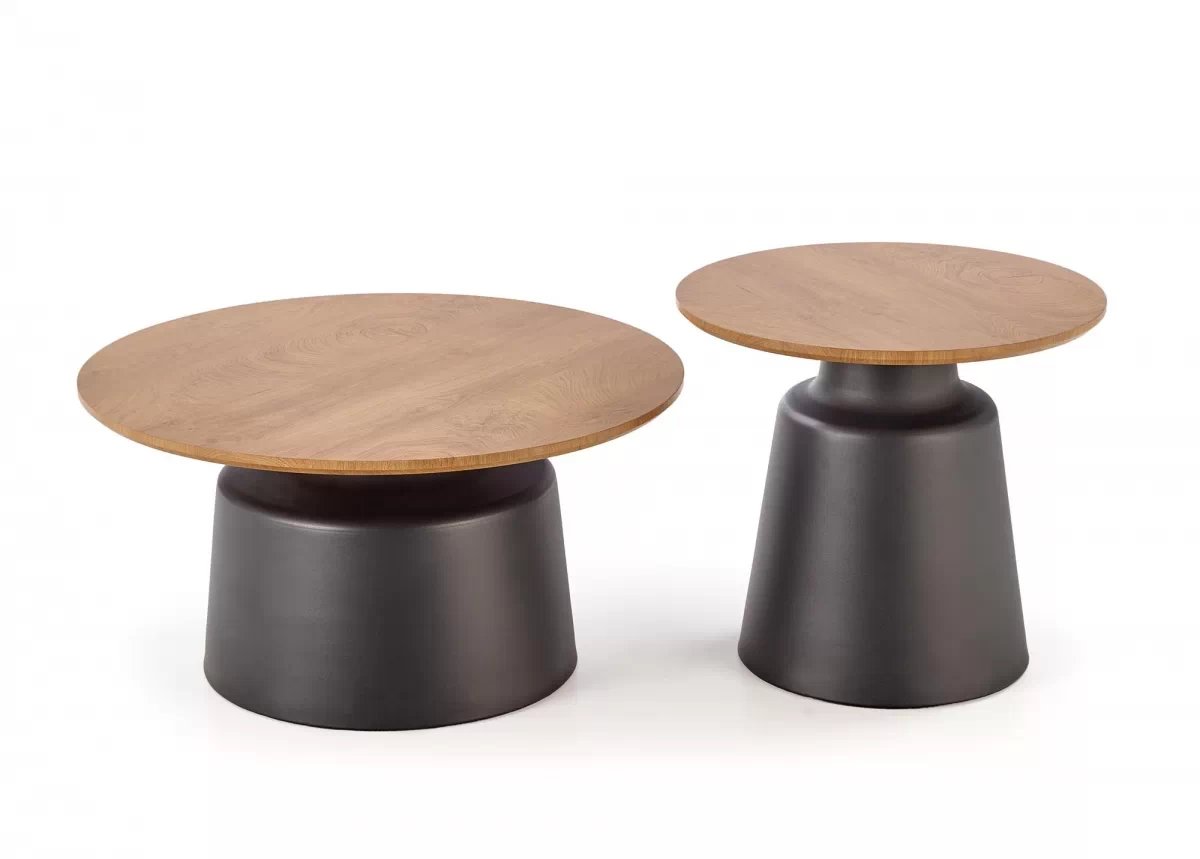 Sada konferenčních stolků Malomi - přírodní / černá Komplet law Malomi pro obývacího pokoje - přírodní / černá