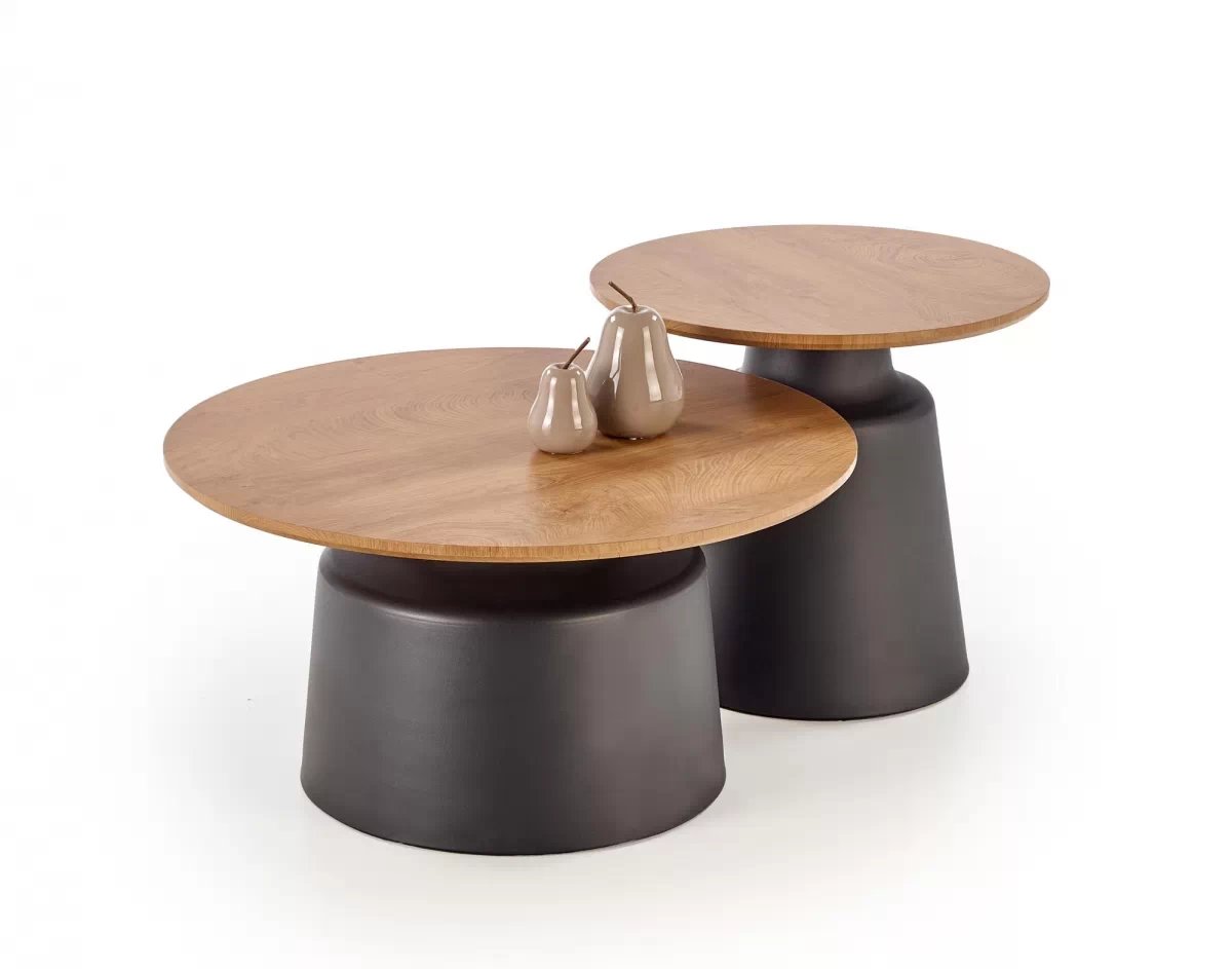 Sada konferenčních stolků Malomi - přírodní / černá Komplet law Malomi pro obývacího pokoje - přírodní / černá