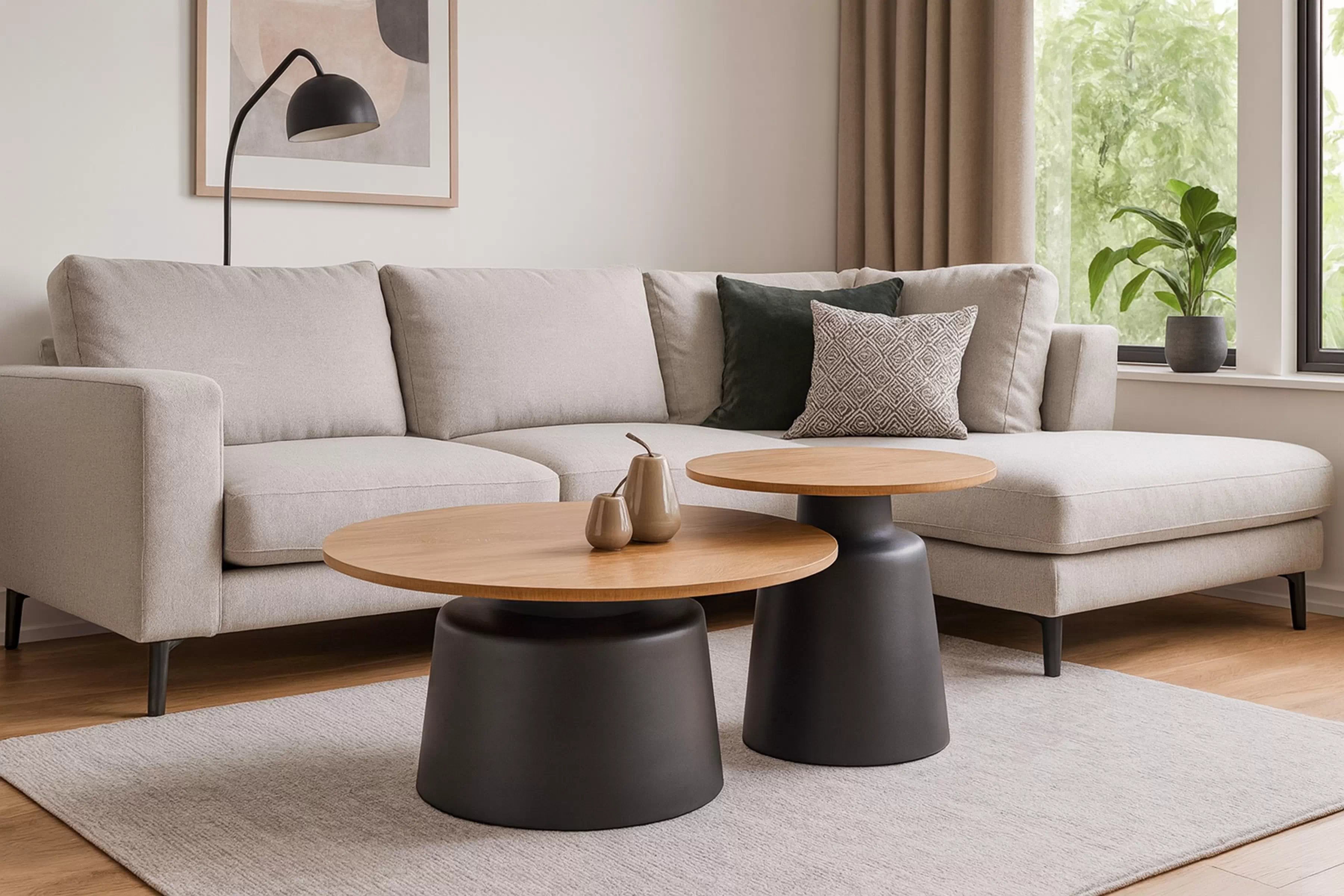 Sada konferenčních stolků Malomi - přírodní / černá Komplet law Malomi pro obývacího pokoje - přírodní / černá