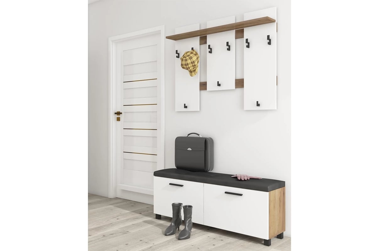 Předsíňová sestava Keri 4 Komplet nábytku do předsíně Keri 4  Dub craft Žlutý K003PW + Bílý brylantowy 8681SM