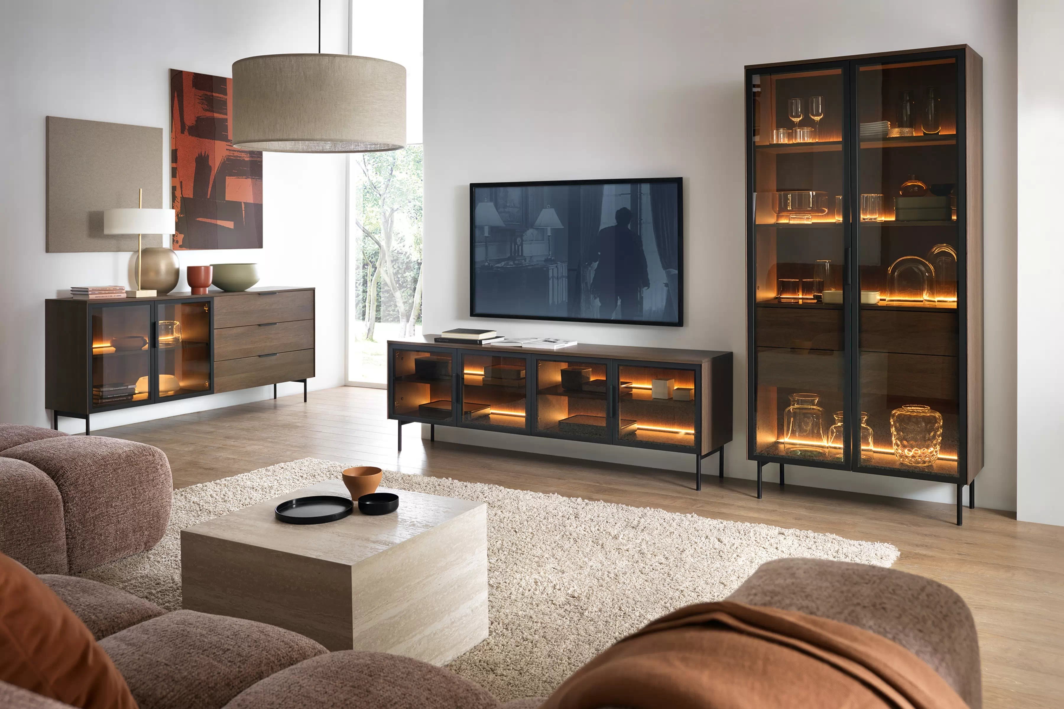 Obývacia stena Auri - dub dunin / čierna Komplet nábytku do obývacej izby Auri - Dub dunin / Čierny