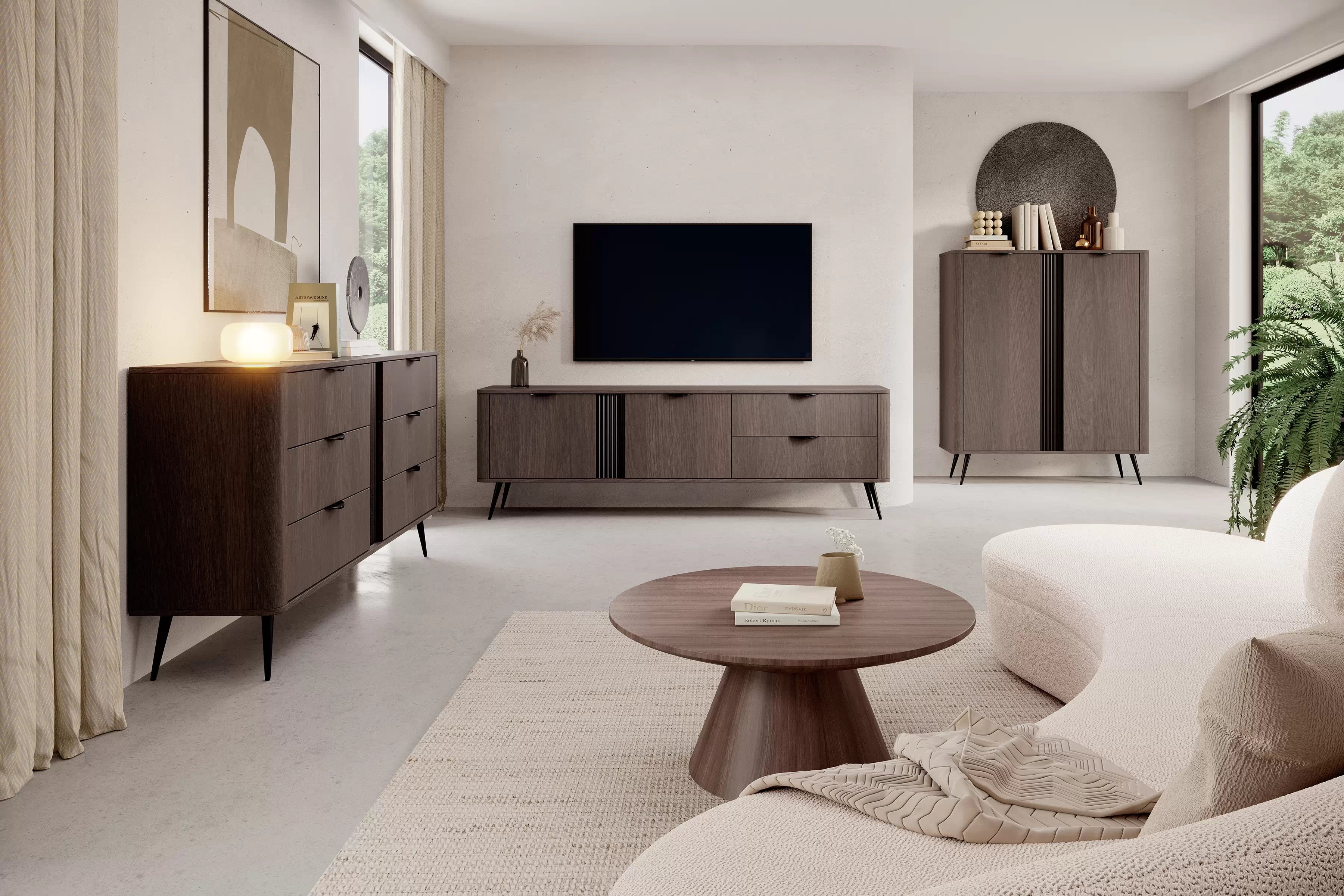 Obývací stěna Edrin II - dub dunin / černá Komplet nábytku pro obývacího pokoje Edrin II - dub dunin / černá