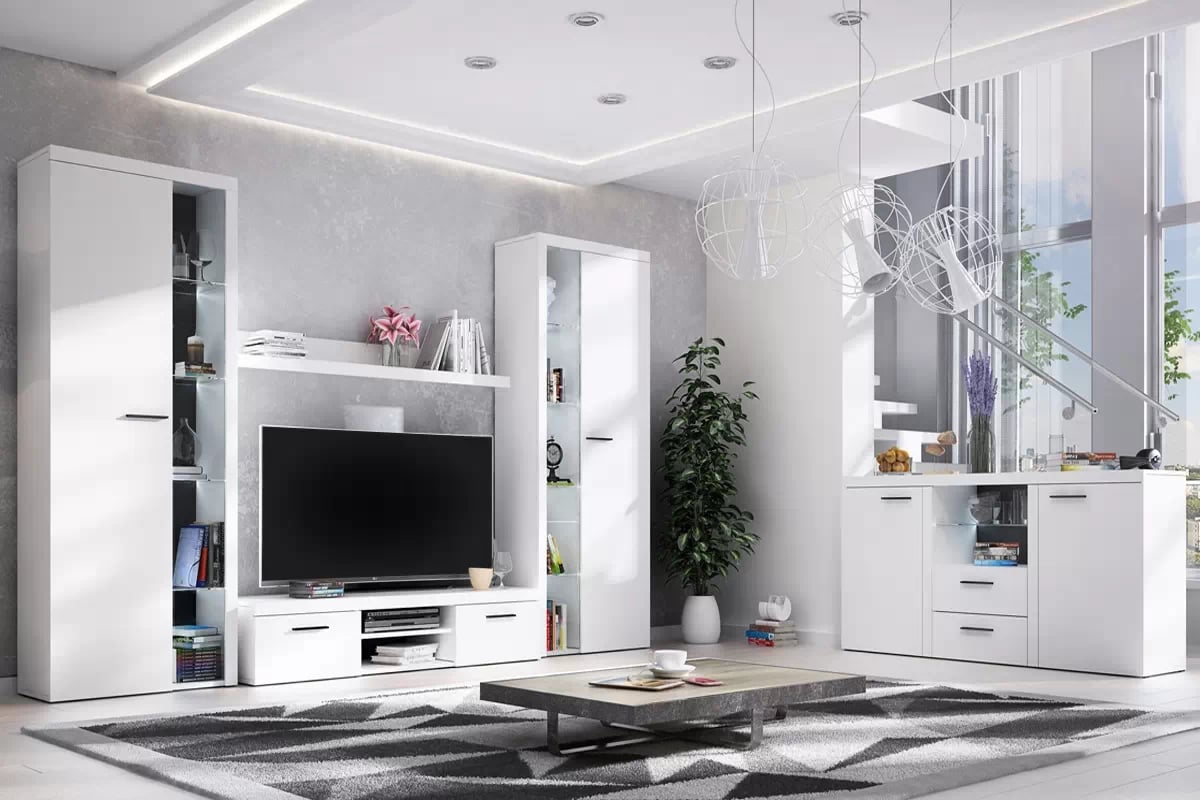 Obývací sestava Luiza XL - bílý mat Komplet nábytku do obývacího pokoje Luiza XL - bílý mat
