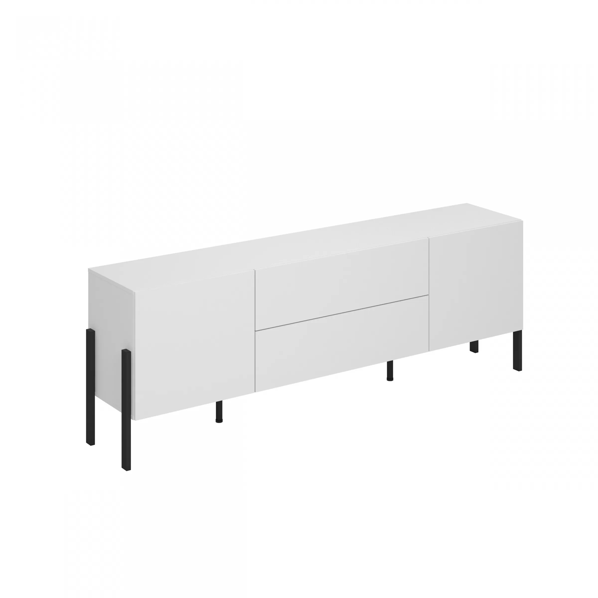 Komplet nábytku pro obývacího pokoje z dwoma komodami - bílá supermat / černé nožičky  Komplet nábytku pro obývacího pokoje z dwoma komodami - bílá supermat / černé nožičky 