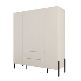 Sada nábytku do ložnice Jukon - postel 100x200 cm, noční stolek a třídveřová šatní skříň - kašmír / černé nožky Komplet nábytku pro ložnice Jukon Postel 100x200 cm, Noční stolek i skříň trzydrzwiowa - kašmír / černé nožičky