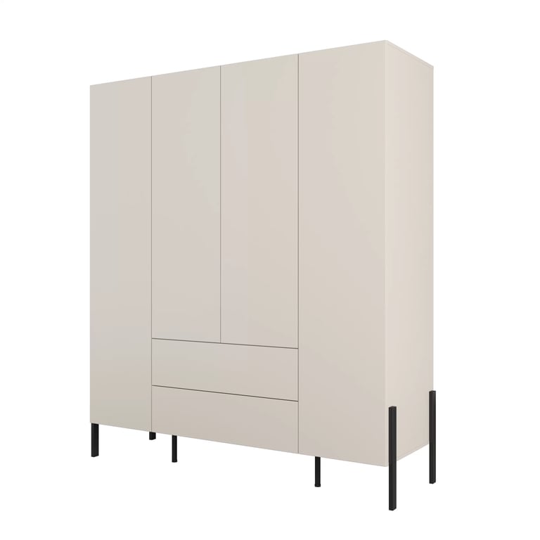 Sada nábytku do ložnice Jukon - postel 100x200 cm, noční stolek a třídveřová šatní skříň - kašmír / černé nožky Komplet nábytku pro ložnice Jukon Postel 100x200 cm, Noční stolek i skříň trzydrzwiowa - kašmír / černé nožičky
