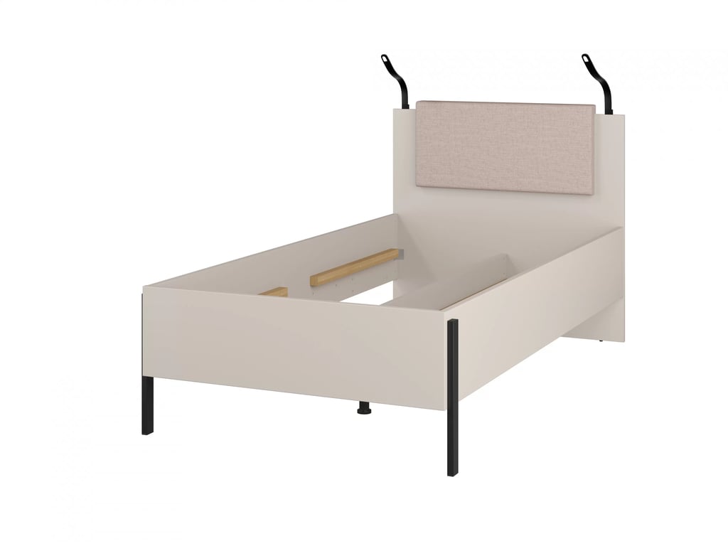 Sada nábytku do ložnice Jukon - postel 100x200 cm, noční stolek a třídveřová šatní skříň - kašmír / černé nožky Komplet nábytku pro ložnice Jukon Postel 100x200 cm, Noční stolek i skříň trzydrzwiowa - kašmír / černé nožičky
