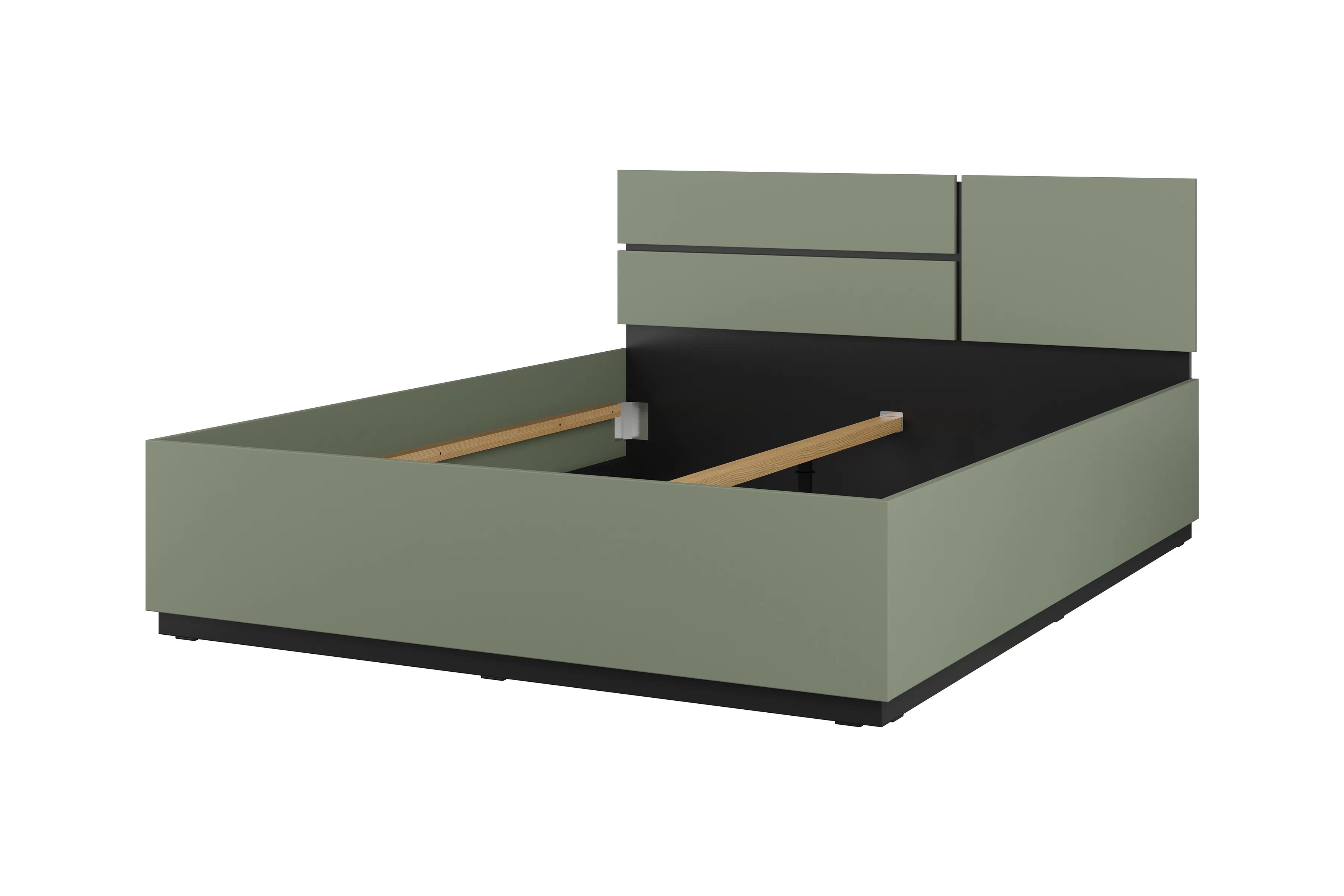 Spálňová zostava Cross 160x200 cm - tlmená zelená / čierna Komplet nábytku do  spálňa  z lozkiem 160x200 cm - zgaszona zelená / zgaszona zelená - Čierny