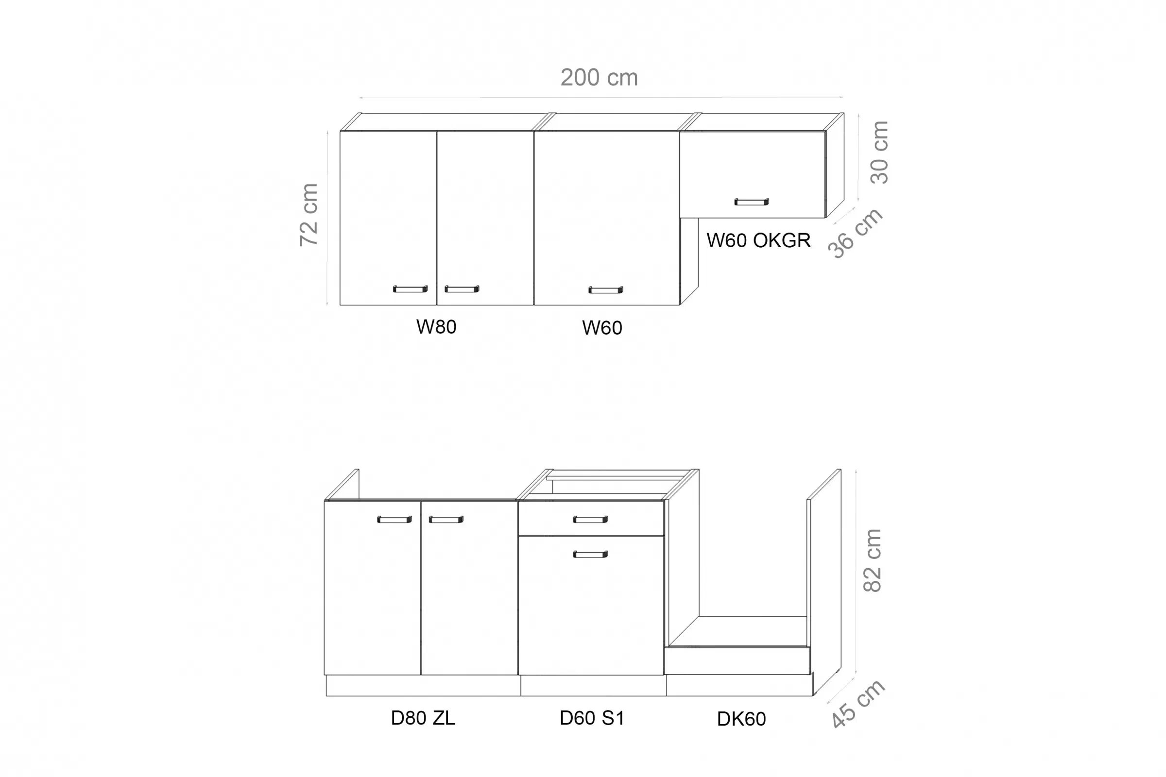 Kuchyňská linka Anika 200 cm – grafitová Komplet nábytku kuchennych Anika 200cm - grafit