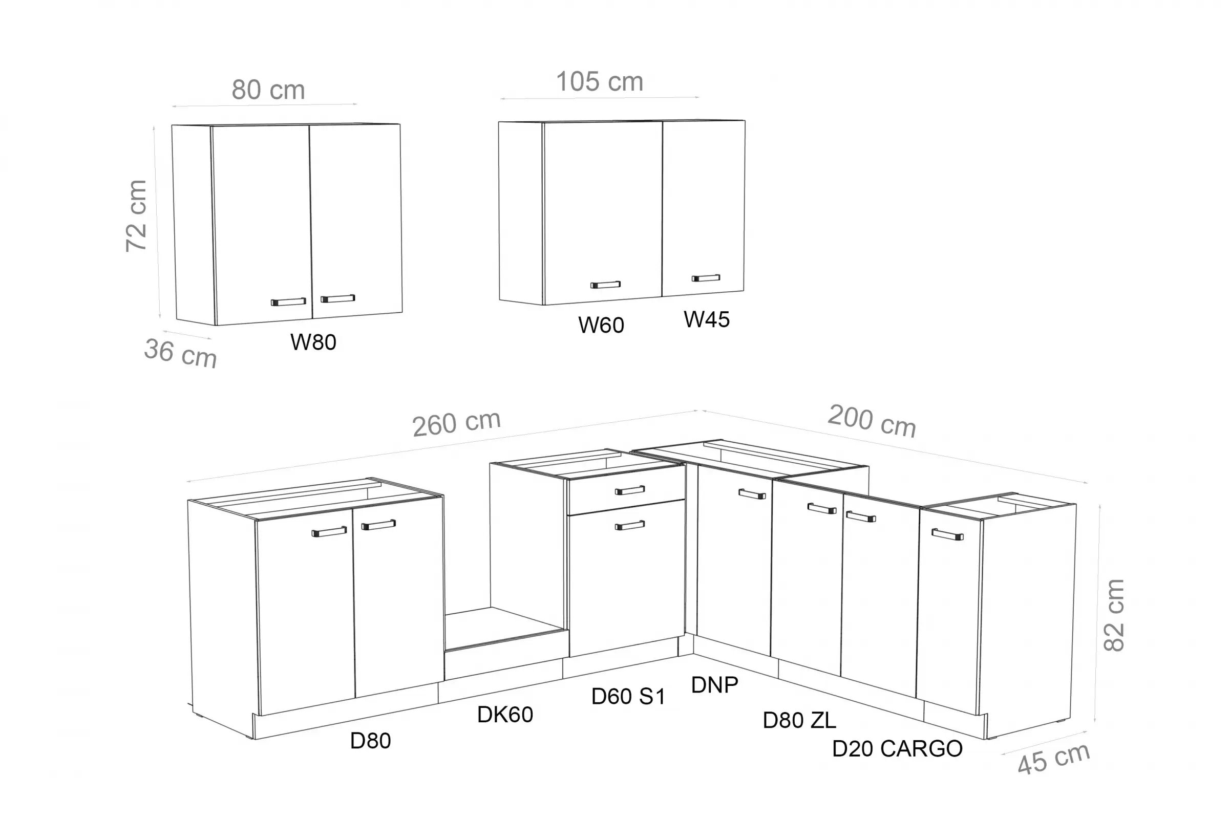 Kuchynská zostava Anika 260x200 cm – dub artisan / grafit Komplet nábytku kuchynského Anika 260x200cm - Dub artisan / grafit