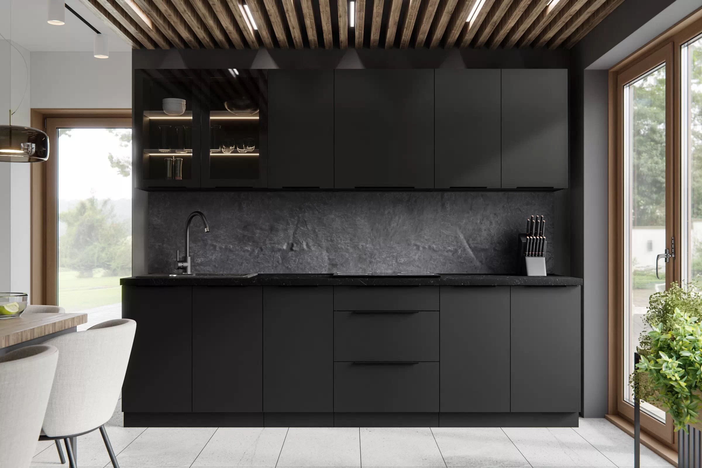 Kuchyňská sestava Armonza 260 cm - černý mat Komplet nábytku kuchennych Armonza 260cm - černá mat