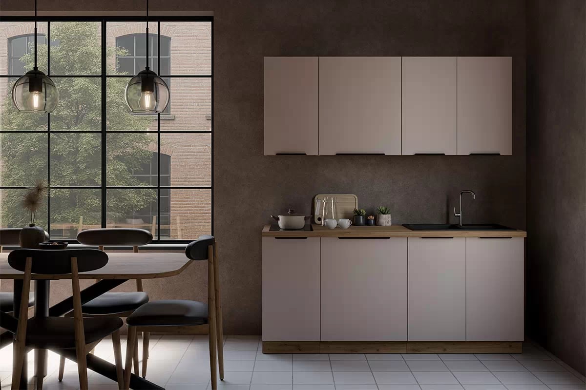 Kuchyňská linka Arvani 180 cm - kašmír / dub artisan Komplet nábytku kuchennych Arvani 180cm - kašmír / dub artisan