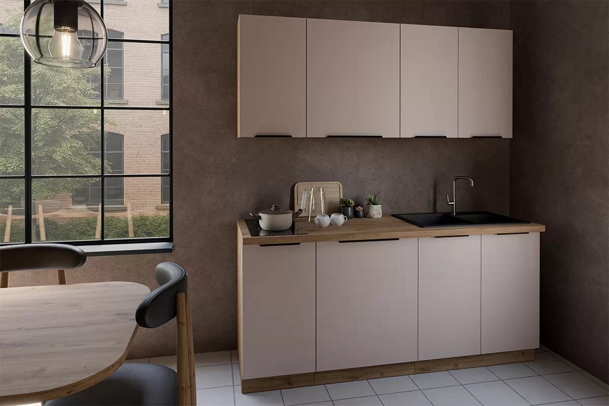 Kuchyňská linka Arvani 180 cm - kašmír / dub artisan Komplet nábytku kuchennych Arvani 180cm - kašmír / dub artisan