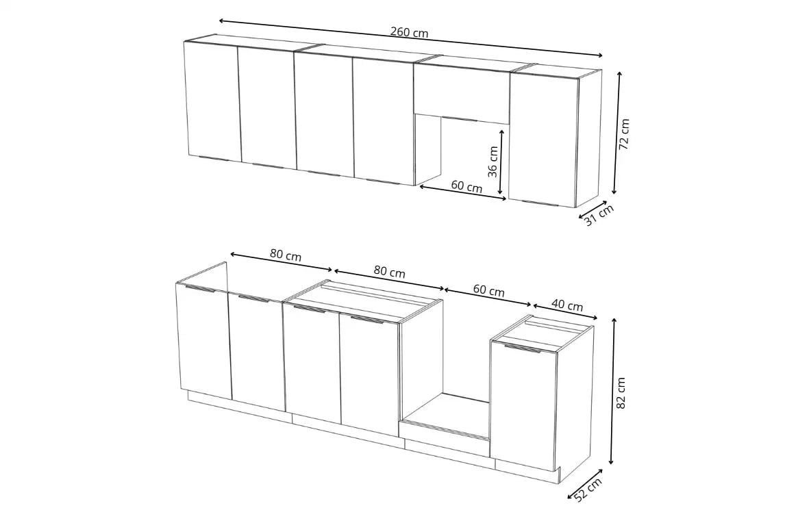 Kuchyňská linka Arvani 260 cm - kašmír / dub artisan Komplet nábytku kuchennych Arvani 260cm - kašmír / dub artisan