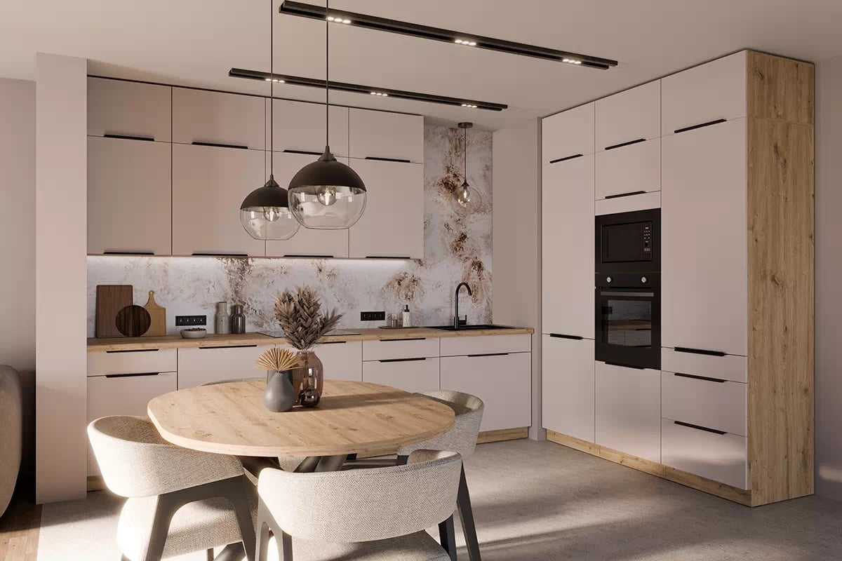 Kuchyňská linka Arvani 310x180 cm - kašmír / dub artisan Komplet nábytku kuchennych Arvani 310x180cm - kašmír / dub artisan