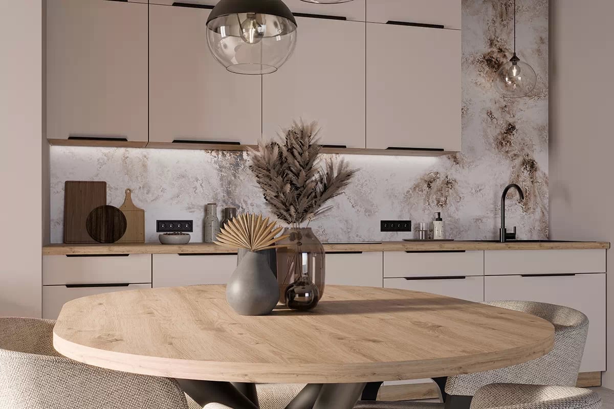 Kuchyňská linka Arvani 310x180 cm - kašmír / dub artisan Komplet nábytku kuchennych Arvani 310x180cm - kašmír / dub artisan