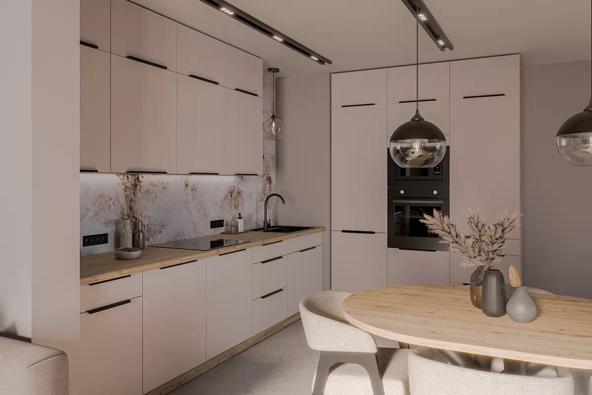 Kuchyňská linka Arvani 310x180 cm - kašmír / dub artisan Komplet nábytku kuchennych Arvani 310x180cm - kašmír / dub artisan