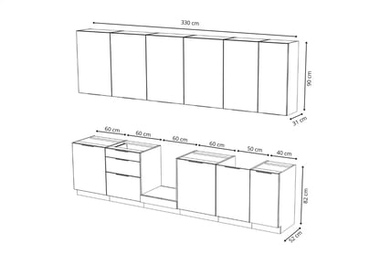 Kuchyňská linka Arvani 330 cm - kašmír / dub artisan Komplet nábytku kuchennych Arvani 330cm - kašmír / dub artisan
