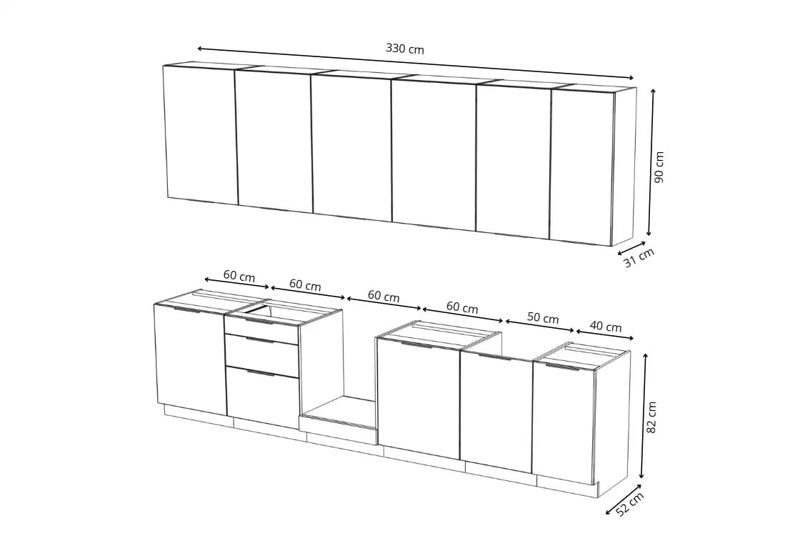 Kuchyňská linka Arvani 330 cm - kašmír / dub artisan Komplet nábytku kuchennych Arvani 330cm - kašmír / dub artisan