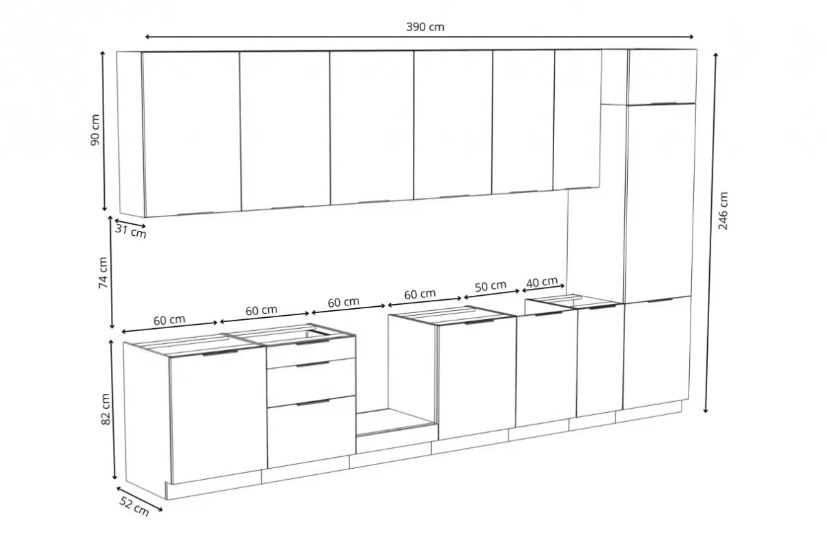 Kuchyňská linka Arvani 390 cm - kašmír / dub artisan Komplet nábytku kuchennych Arvani 390cm - kašmír / dub artisan