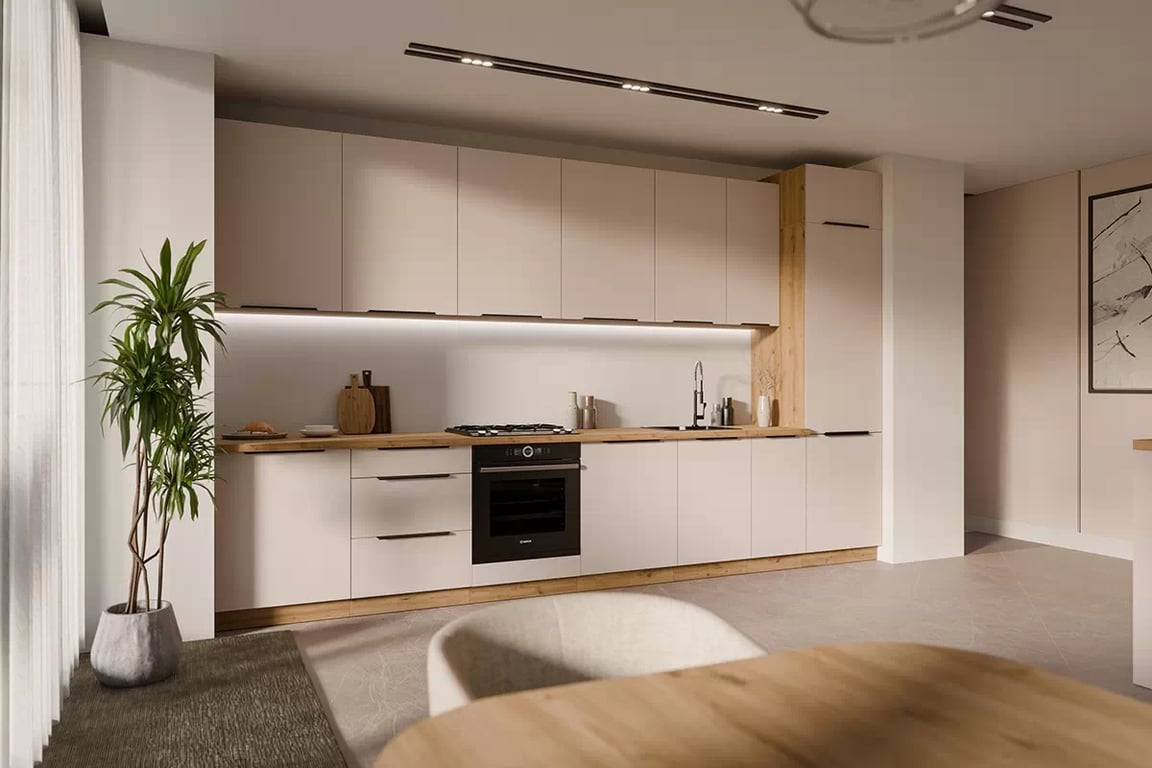 Kuchyňská linka Arvani 390 cm - kašmír / dub artisan Komplet nábytku kuchennych Arvani 390cm - kašmír / dub artisan