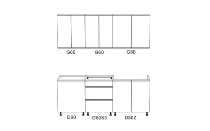 Set mobilă bucătărie Aspen 200 cm – gri lucios Complet mobilier kuchennych Aspen 200cm - gri lucios
