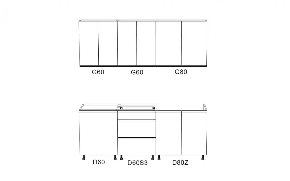 Set mobilă bucătărie Aspen 200 cm – gri lucios Complet mobilier kuchennych Aspen 200cm - gri lucios
