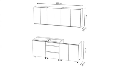 Set mobilă bucătărie Aspen 200 cm – gri lucios Complet mobilier kuchennych Aspen 200cm - gri lucios