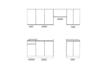 Komplet nábytku kuchennych Aspen 240cm z cokolem - bílý lesk Komplet nábytku kuchennych Aspen 240cm z cokolem - bílý lesk