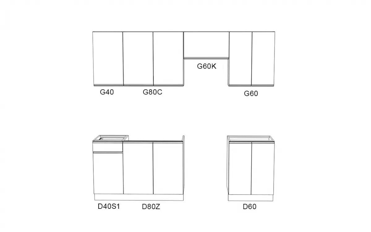 Komplet nábytku kuchennych Aspen 240cm z cokolem - bílý lesk Komplet nábytku kuchennych Aspen 240cm z cokolem - bílý lesk