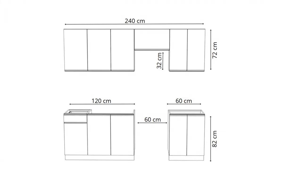 Kuchynská zostava Aspen 240 cm so soklom - biely lesk Komplet nábytku kuchynského Aspen 240cm z cokolem - biely lesk