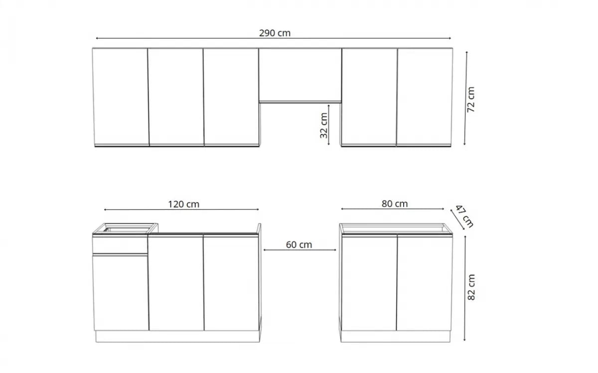 Komplet nábytku kuchennych Aspen 260cm z cokolem - bílý lesk Komplet nábytku kuchennych Aspen 260cm z cokolem - bílý lesk