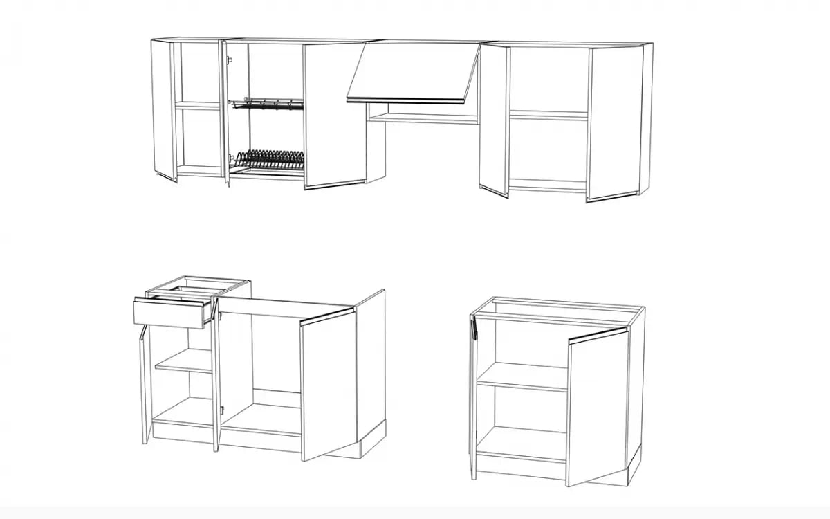 Komplet nábytku kuchennych Aspen 260cm z cokolem - bílý lesk Komplet nábytku kuchennych Aspen 260cm z cokolem - bílý lesk