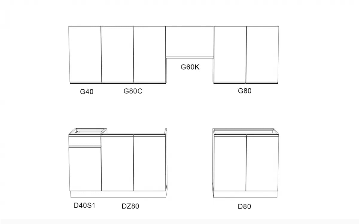 Komplet nábytku kuchennych Aspen 260cm z cokolem - bílý lesk Komplet nábytku kuchennych Aspen 260cm z cokolem - bílý lesk