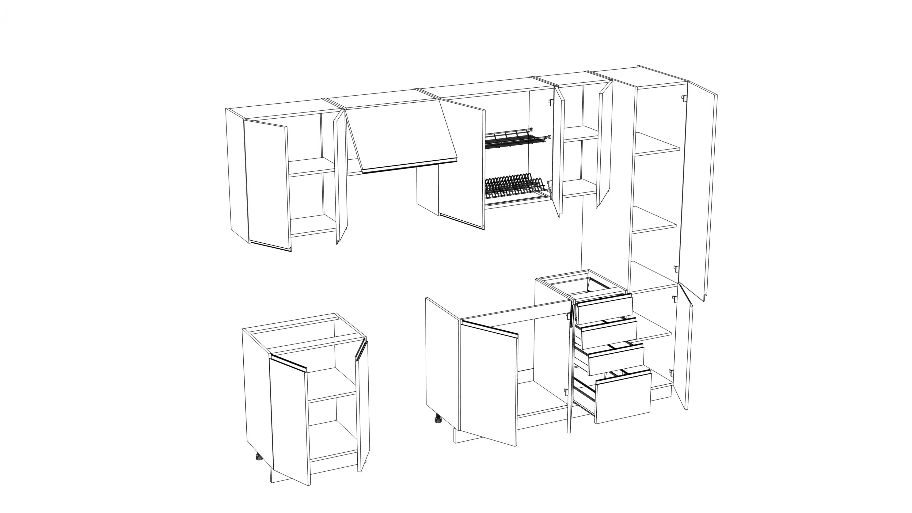Komplet nábytku kuchennych Aspen 280cm z cokolem - bílý lesk Komplet nábytku kuchennych Aspen 280cm z cokolem - bílý lesk