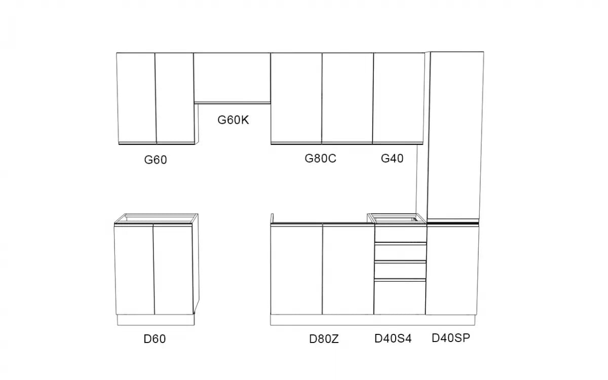 Komplet nábytku kuchennych Aspen 280cm z cokolem - bílý lesk Komplet nábytku kuchennych Aspen 280cm z cokolem - bílý lesk