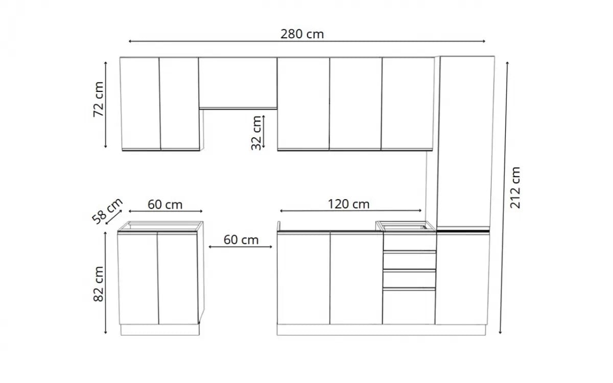 Komplet nábytku kuchennych Aspen 280cm z cokolem - bílý lesk Komplet nábytku kuchennych Aspen 280cm z cokolem - bílý lesk