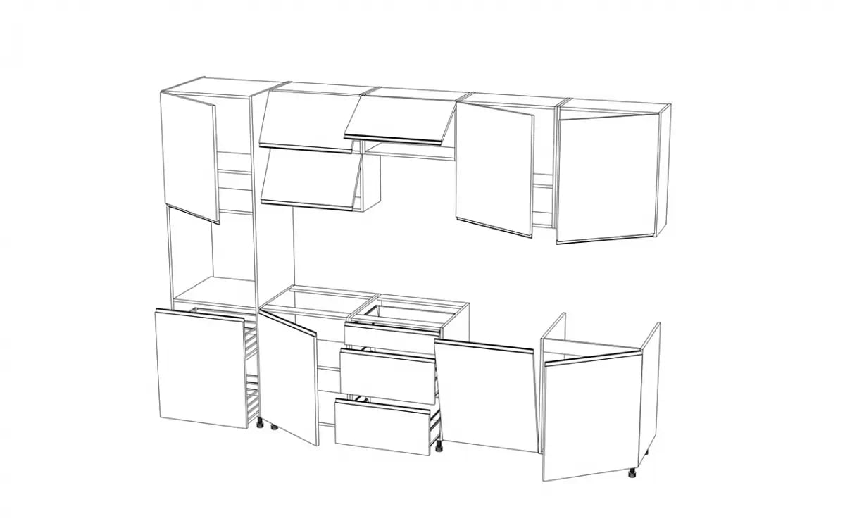 Kuchyňská sestava Aspen 300 cm – šedý lesk Komplet nábytku kuchennych Aspen 300cm - šedý lesk
