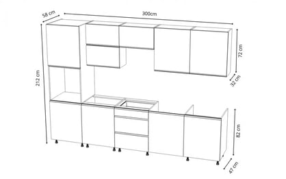 Aspen konyhabútor szett 300 cm – szürke magasfényű Készlet bútorok kuchennych Aspen 300cm - fényes szürke