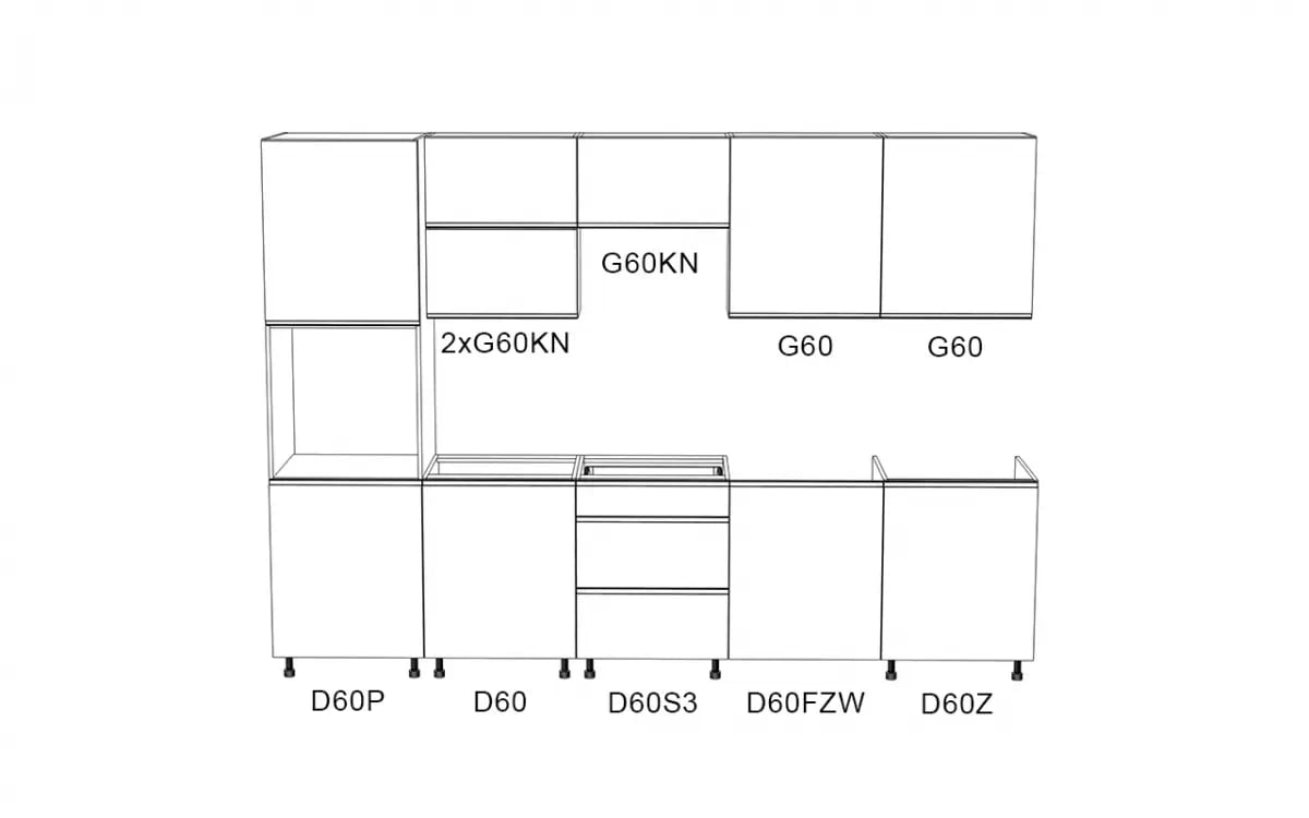 Kuchyňská sestava Aspen 300 cm – šedý lesk Komplet nábytku kuchennych Aspen 300cm - šedý lesk