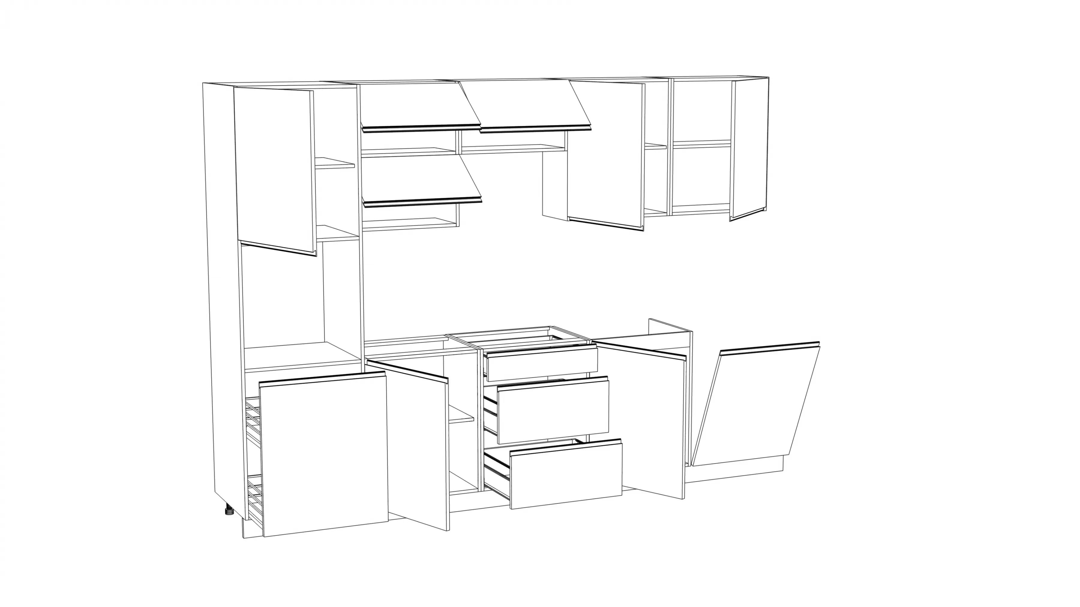 Komplet nábytku kuchennych Aspen 300cm z cokolem - bílý lesk Komplet nábytku kuchennych Aspen 300cm z cokolem - bílý lesk