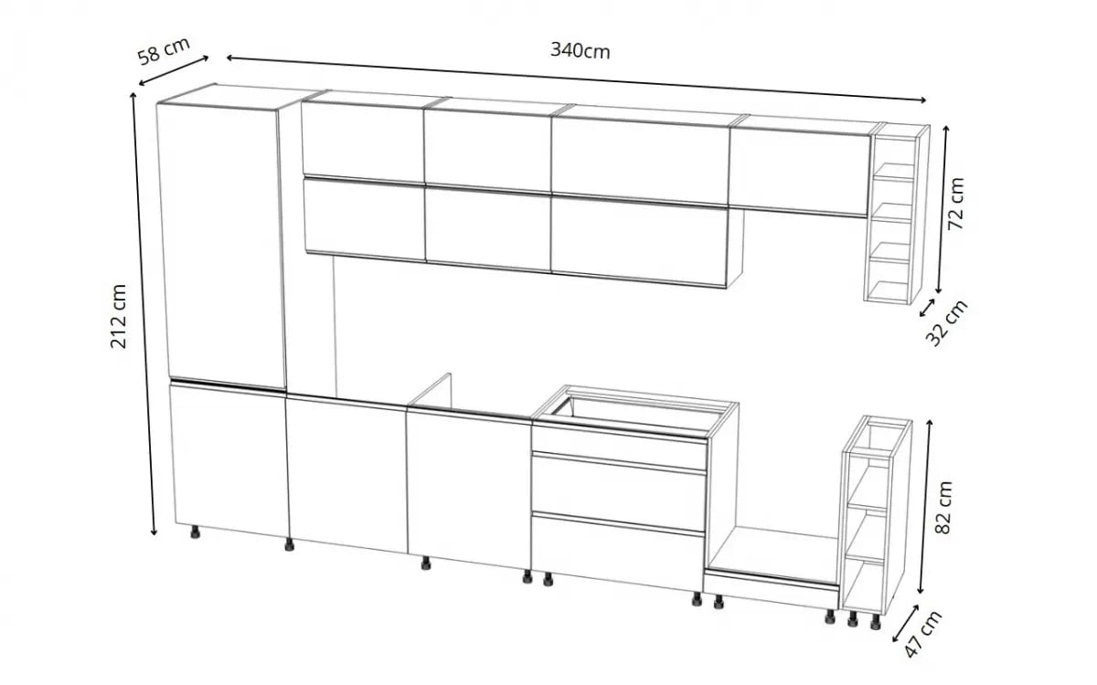 Kuchyňská sestava Aspen 340 cm – bílý lesk Komplet nábytku kuchennych Aspen 340cm - bílý lesk