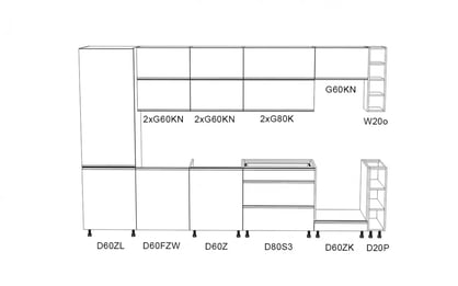 Kuchyňská sestava Aspen 340 cm – bílý lesk Komplet nábytku kuchennych Aspen 340cm - bílý lesk