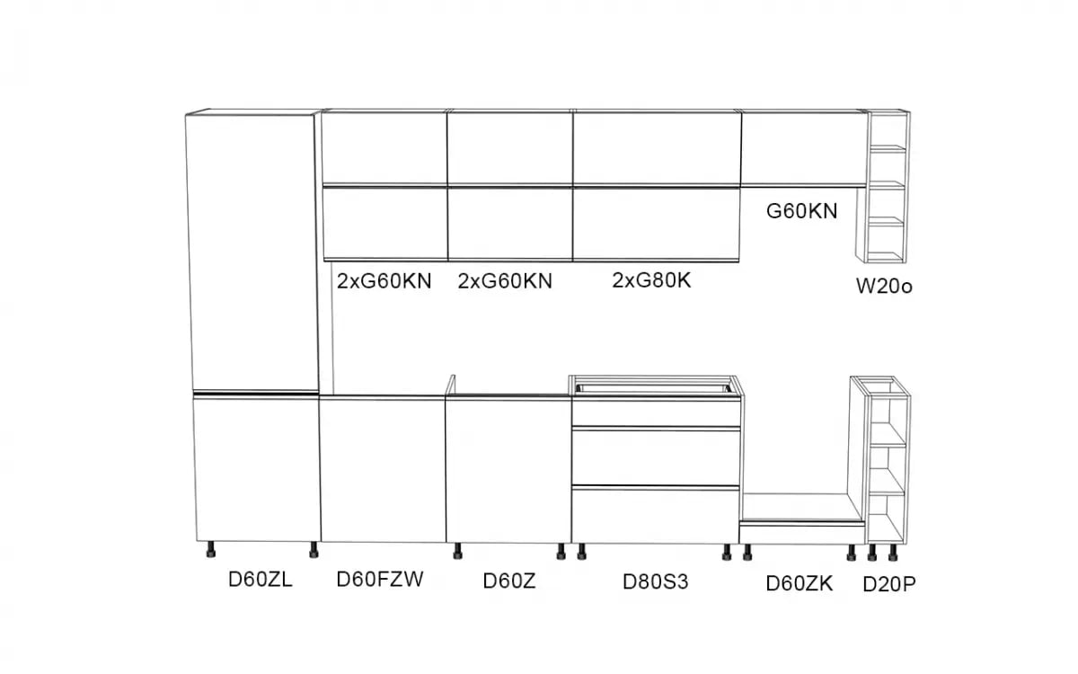 Kuchyňská sestava Aspen 340 cm – bílý lesk Komplet nábytku kuchennych Aspen 340cm - bílý lesk