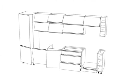 Kuchyňská sestava Aspen 340 cm – bílý lesk Komplet nábytku kuchennych Aspen 340cm - bílý lesk