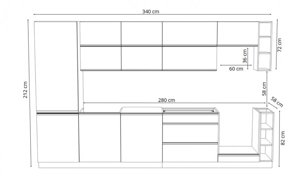Komplet nábytku kuchennych Aspen 340cm z cokolem - bílý lesk Komplet nábytku kuchennych Aspen 340cm z cokolem - bílý lesk